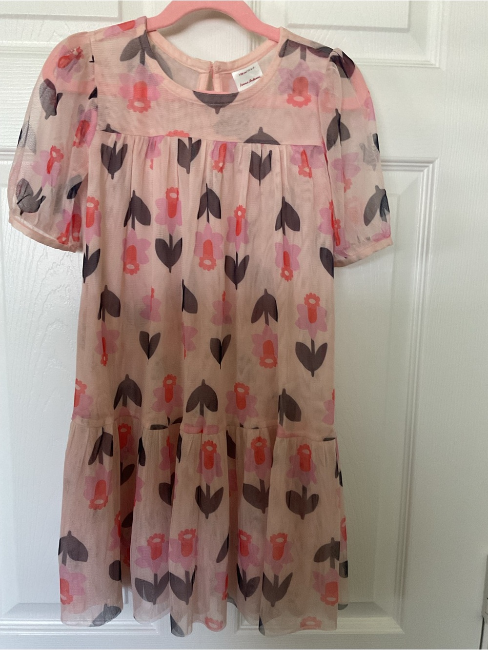 Girls' Pink Floral Chiffon Dress - Lightweight Layered Style size 6-7